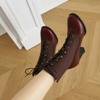 Vintage Victorian Elegant Lace-Up Round Toe Women's Ankle Boots
