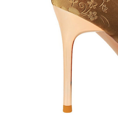 Luxury Women's Stiletto High Heels with Vintage Floral Embroidery & Metallic Pointed Toe