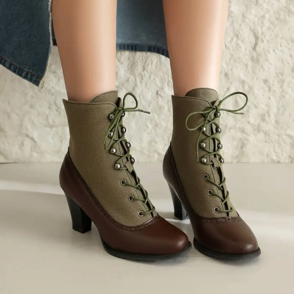 Vintage Victorian Elegant Lace-Up Round Toe Women's Ankle Boots