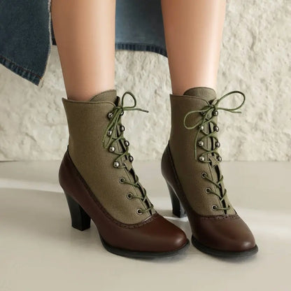 Vintage Victorian Elegant Lace-Up Round Toe Women's Ankle Boots