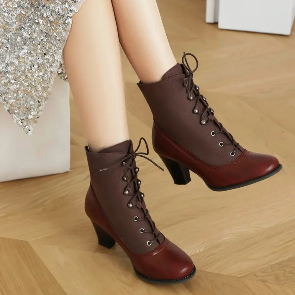 Vintage Victorian Elegant Lace-Up Round Toe Women's Ankle Boots