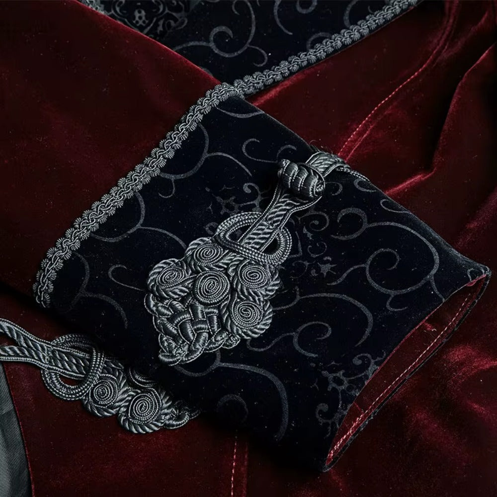 Men's Gothic Crimson Red & Black Embroidered Victorian Aristocrat Tailcoat Jacket