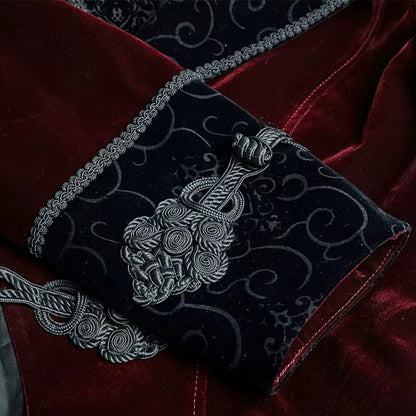 Men's Gothic Crimson Red & Black Embroidered Victorian Aristocrat Tailcoat Jacket