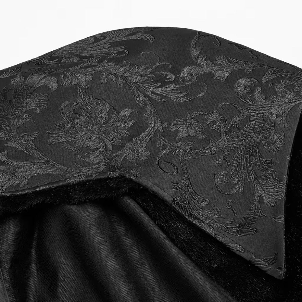 Men's Gothic Black Jacquard Embroidered Victorian Vampire Renaissance Long Cloak with High Collar