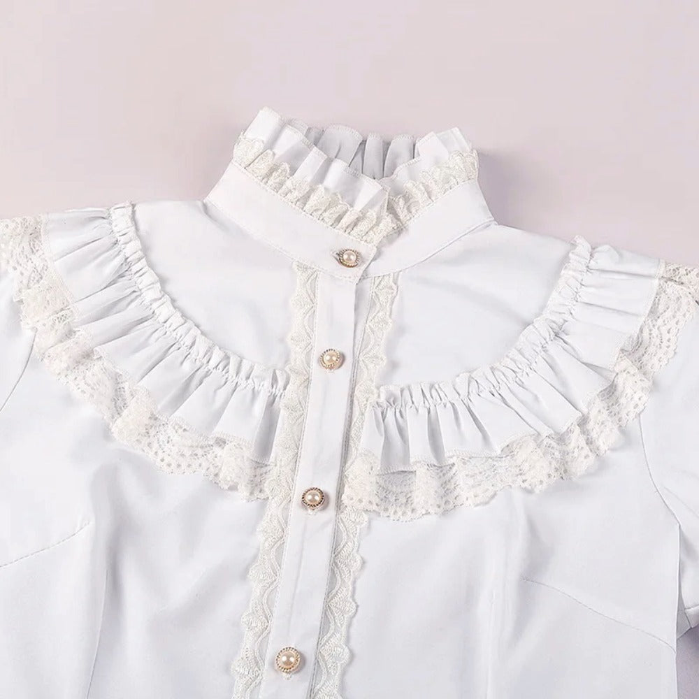 Vintage Victorian Women's Lolita Style Ruffled Long Sleeve Gothic Shirt