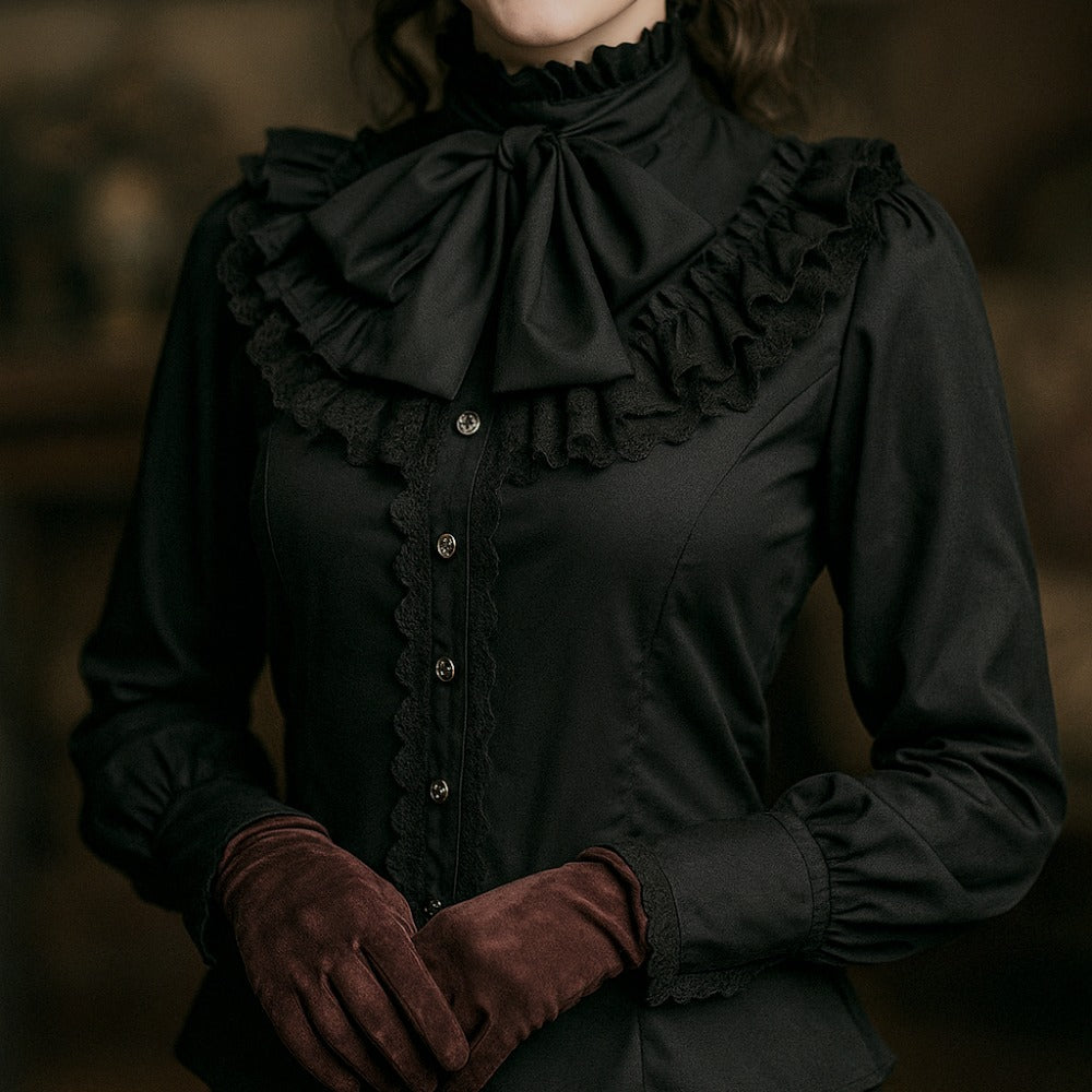 Vintage Victorian Women's Lolita Style Ruffled Long Sleeve Gothic Shirt