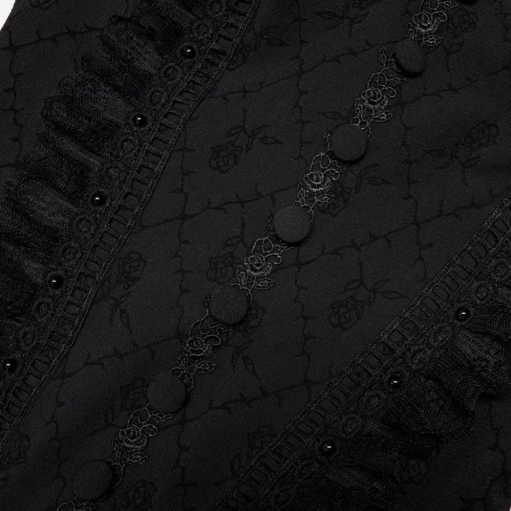 Victorian Roses & Thorns Embroidered Black Jacquard Gothic Nobility Gown with Flared Lace Sleeves
