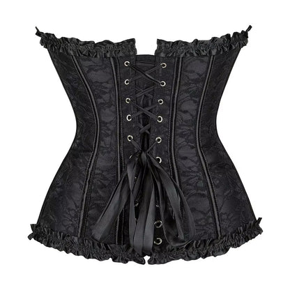 Gothic Victorian Floral Jacquard Boned Bustier Corset Top with Satin Trim