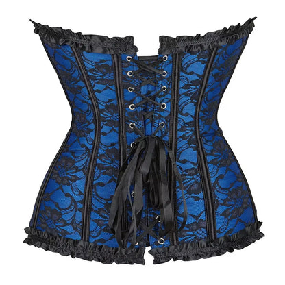 Gothic Victorian Floral Jacquard Boned Bustier Corset Top with Satin Trim