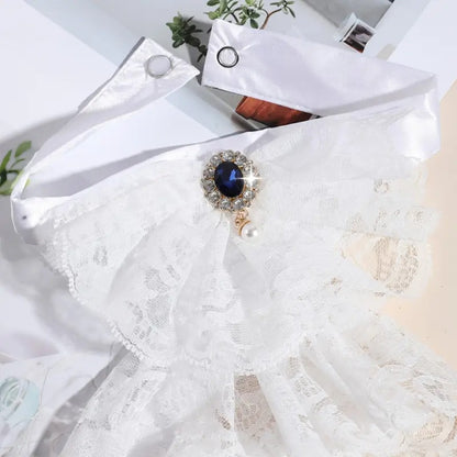 Victorian Jabot Lace Neckwear - Unisex Historical Ruffled Collar with Gemstone Detail