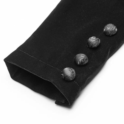 Women's Gothic Black Velvet Embroidered Victorian Short Jacket with Lace & Puffed Shoulders