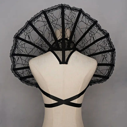 Victorian Gothic Feather Women's Stand-Up Lace & Feather Collar