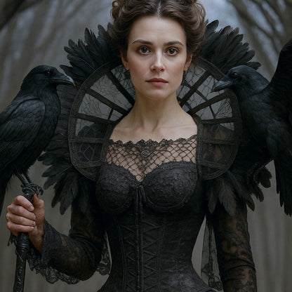 Victorian Gothic Feather Women's Stand-Up Lace & Feather Collar
