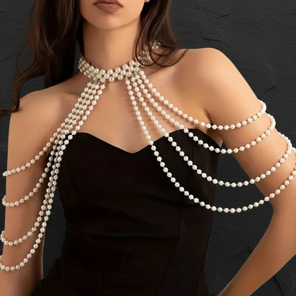 Women's Luxury Vintage Multi-Layered Draped Pearl Shoulder Necklace Choker
