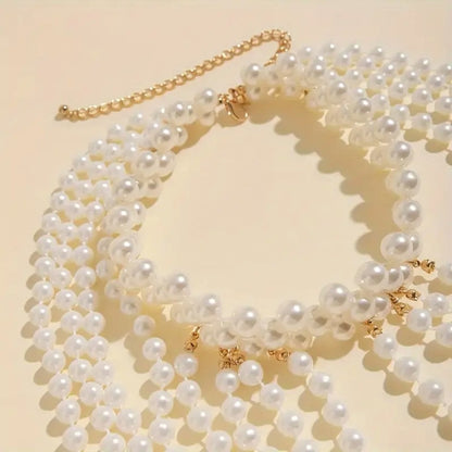 Women's Luxury Vintage Multi-Layered Draped Pearl Shoulder Necklace Choker