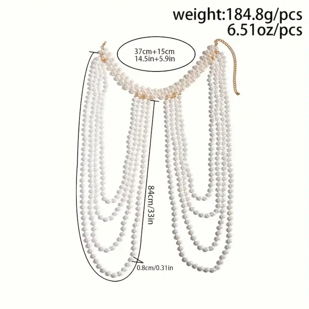Women's Luxury Vintage Multi-Layered Draped Pearl Shoulder Necklace Choker