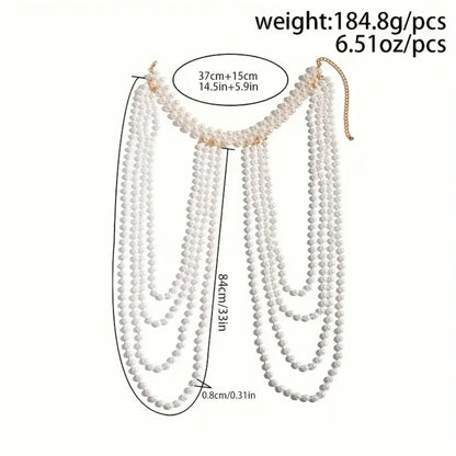 Women's Luxury Vintage Multi-Layered Draped Pearl Shoulder Necklace Choker