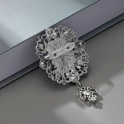 Women's Jeweled Antique Cameo Brooch with Ornate Frame & Vintage Portrait