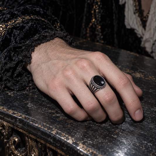 Men’s 925 Sterling Silver Natural Agate Signet Ring | Vintage Oval Cabochon