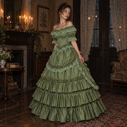 Katherine Pierce 1864 The Vampire Diaries French Rococo Colonial Green Ball Gown