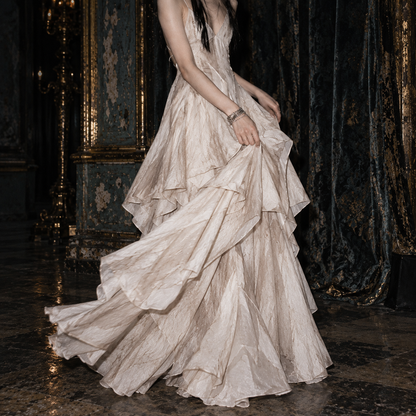 Women’s Cream Asymmetrical Layered Maxi Dress | Handkerchief Hem