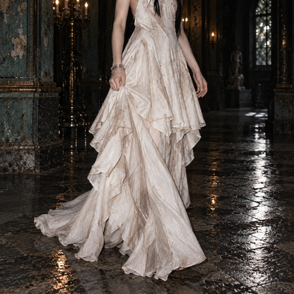 Women’s Cream Asymmetrical Layered Maxi Dress | Handkerchief Hem