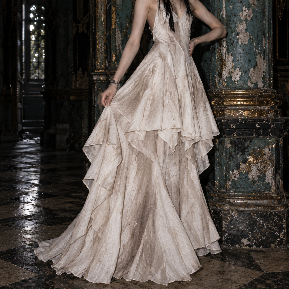 Women’s Cream Asymmetrical Layered Maxi Dress | Handkerchief Hem
