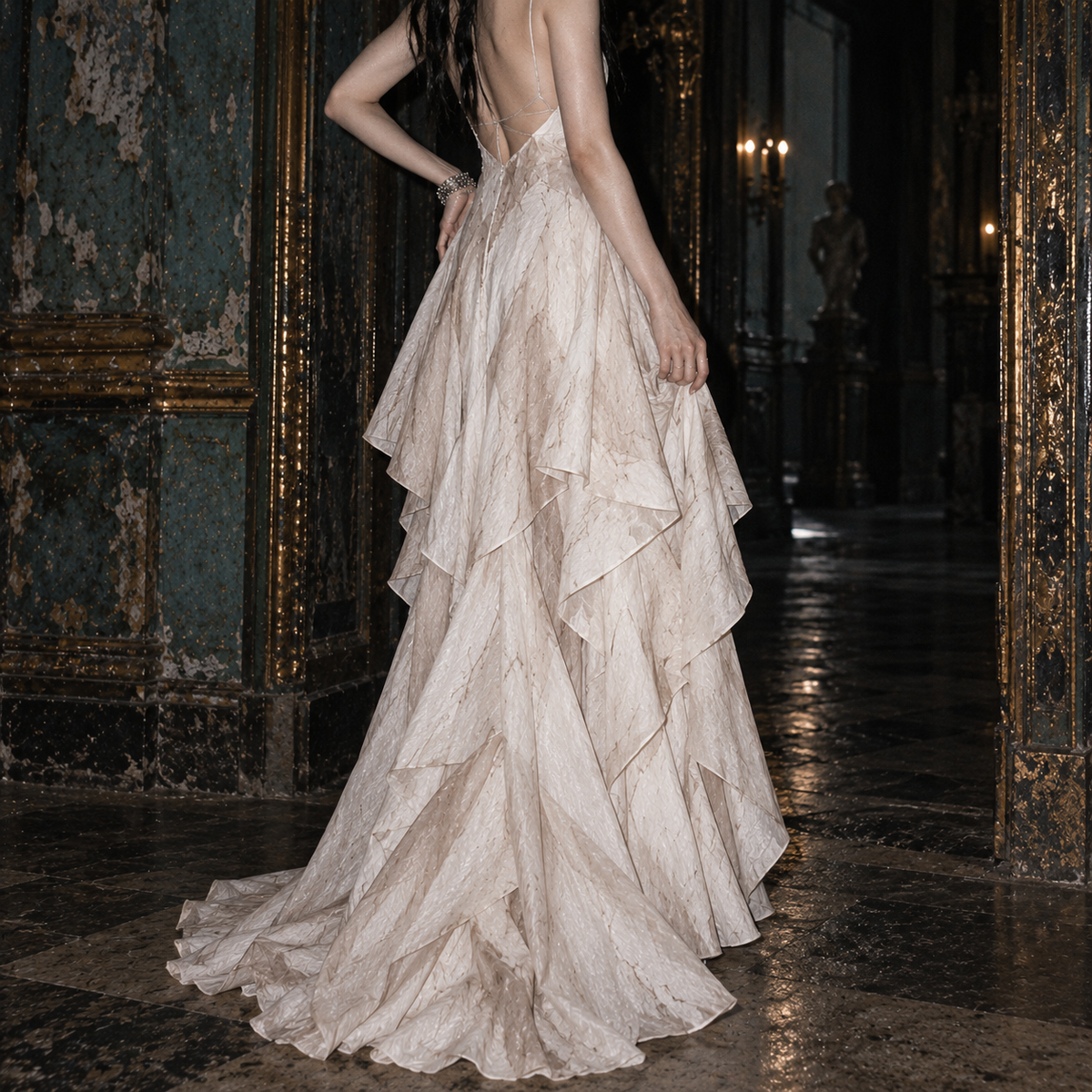 Women’s Cream Asymmetrical Layered Maxi Dress | Handkerchief Hem