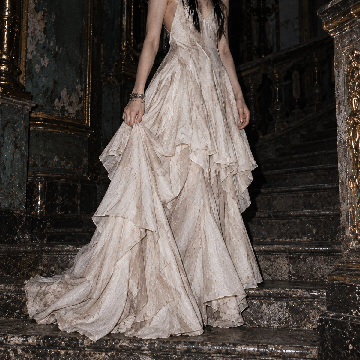 Women’s Cream Asymmetrical Layered Maxi Dress | Handkerchief Hem