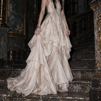 Women’s Cream Asymmetrical Layered Maxi Dress | Handkerchief Hem
