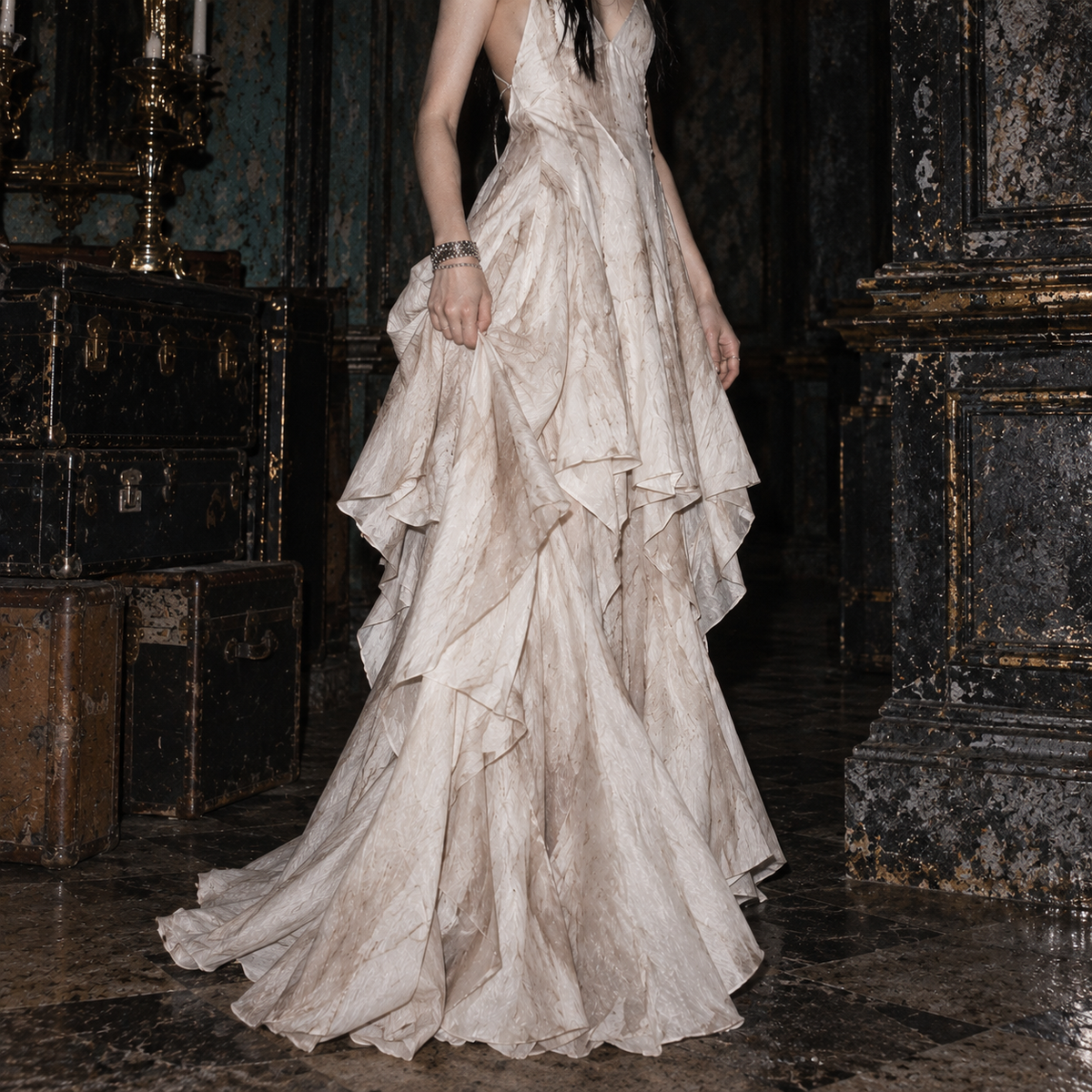 Women’s Cream Asymmetrical Layered Maxi Dress | Handkerchief Hem