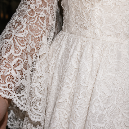 Women’s Ivory One-Shoulder Lace Wedding Dress | Long Sleeve & Train