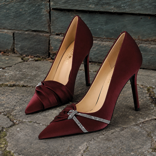 Luxury Rhinestone Bow Pointed Toe Women's Stiletto High Heels