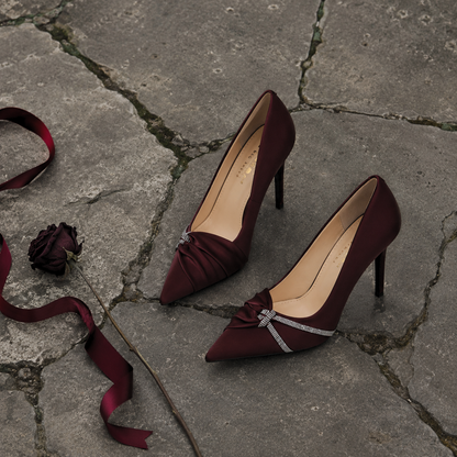 Luxury Rhinestone Bow Pointed Toe Women's Stiletto High Heels