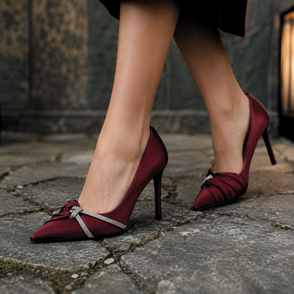 Luxury Rhinestone Bow Pointed Toe Women's Stiletto High Heels