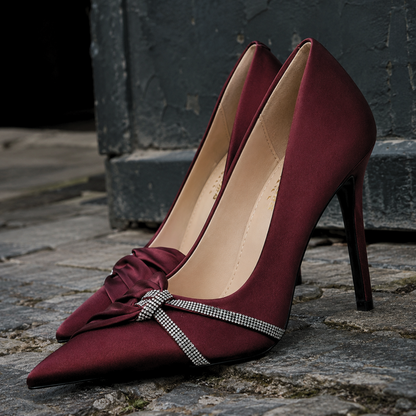 Luxury Rhinestone Bow Pointed Toe Women's Stiletto High Heels