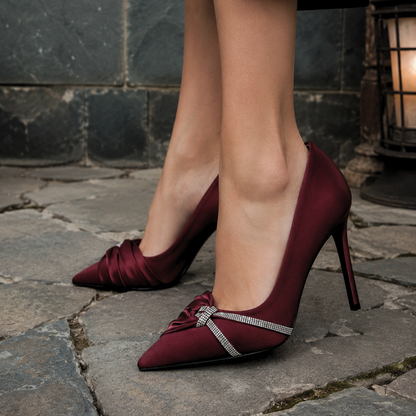 Luxury Rhinestone Bow Pointed Toe Women's Stiletto High Heels