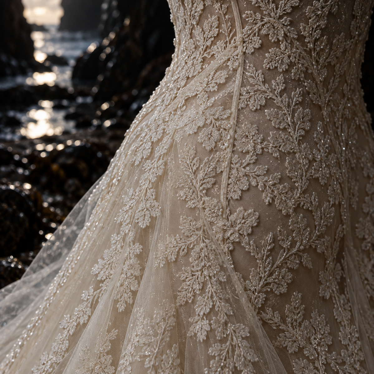Women’s Ivory Lace Mermaid Wedding Dress | Illusion Halter & Train