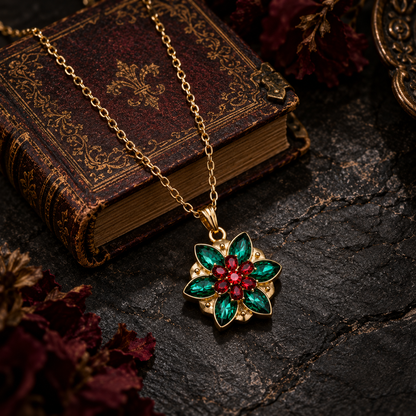 Anastasia necklace, Together in Paris necklace, Anastasia flower necklace, Anastasia 1997 jewelry, Anya Romanov necklace, Once Upon a December jewelry, Anastasia music box necklace, princess Anastasia jewelry, green crystal flower necklace, red and green pendant, animated movie jewelry, nostalgic 90s jewelry, fantasy princess necklace, gold floral pendant, vintage princess jewelry, Anastasia cosplay accessories, romantic movie jewelry, princess gift, emerald green rhinestone necklace, sentimental jewelry gi