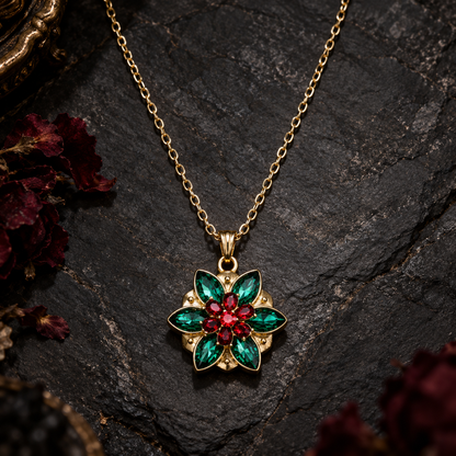 Anastasia necklace, Together in Paris necklace, Anastasia flower necklace, Anastasia 1997 jewelry, Anya Romanov necklace, Once Upon a December jewelry, Anastasia music box necklace, princess Anastasia jewelry, green crystal flower necklace, red and green pendant, animated movie jewelry, nostalgic 90s jewelry, fantasy princess necklace, gold floral pendant, vintage princess jewelry, Anastasia cosplay accessories, romantic movie jewelry, princess gift, emerald green rhinestone necklace, sentimental jewelry gi