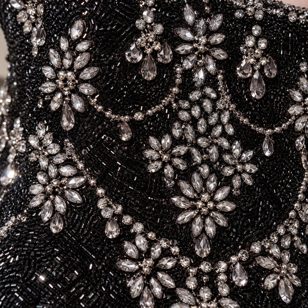 Black Crystal Beaded Mini Dress Square Neck Evening Party Dress