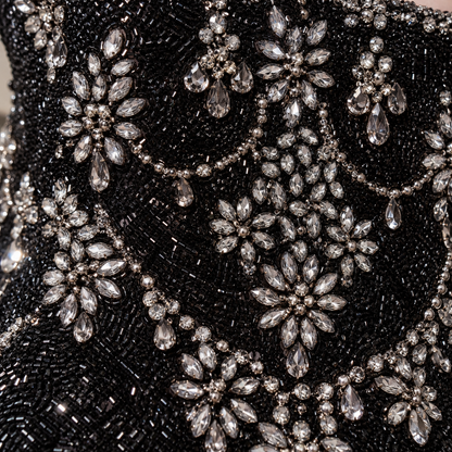Black Crystal Beaded Mini Dress Square Neck Evening Party Dress
