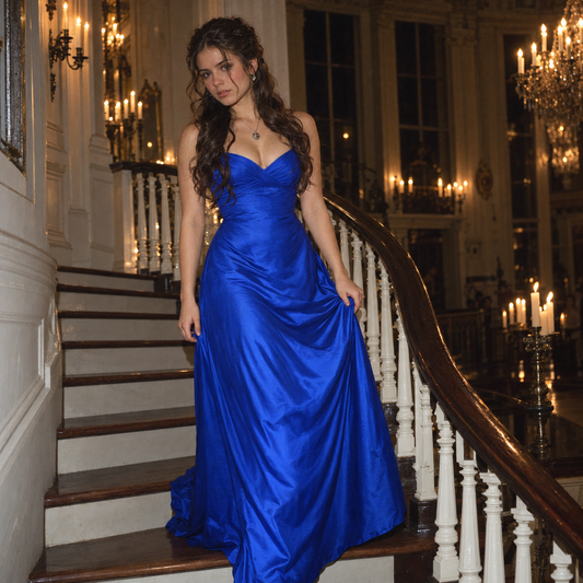 Elena Gilbert blue dress, Miss Mystic Falls dress, Elena Gilbert gown, The Vampire Diaries dress, TVD cosplay, Delena dance dress, royal blue satin gown, Mystic Falls pageant dress, Elena Gilbert formal dress, Damon Elena dance, royal blue prom dress, sweetheart neckline gown, Vampire Diaries costume, blue debutante gown, satin evening dress, Elena Gilbert outfit, TVD inspired fashion, Mystic Falls formalwear, blue satin mermaid dress, 2010s TV fashion