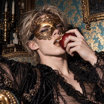 men's Venetian masquerade mask, antique copper mask, baroque masquerade mask, men's gothic mask, Venetian carnival mask, bronze eye mask, vintage masquerade mask, ornate half face mask, Renaissance masquerade, Victorian masquerade accessory, winged figure mask, Venetian ball mask, mysterious gentleman costume, gothic formal accessories, masked ball costume, Halloween mask men, theatrical face mask, antique gold masquerade mask