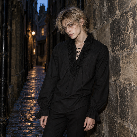 men's gothic shirt, Punk Rave shirt, Victorian ruffle shirt, black vampire shirt, men's gothic clothing, gothic embroidered shirt, Victorian men's fashion, gothic pirate shirt, black lace up shirt, men's romantic goth clothing, gothic poet shirt, vampire fashion men, men's lantern sleeve shirt, gothic formalwear, black cotton ruffle shirt, gothic aristocrat outfit, alternative men's clothing, Victorian inspired blouse men, ruffled cuff shirt, gothic rock fashion, men's lace collar shirt, dark romantic mensw