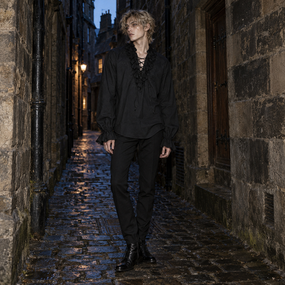 men's gothic shirt, Punk Rave shirt, Victorian ruffle shirt, black vampire shirt, men's gothic clothing, gothic embroidered shirt, Victorian men's fashion, gothic pirate shirt, black lace up shirt, men's romantic goth clothing, gothic poet shirt, vampire fashion men, men's lantern sleeve shirt, gothic formalwear, black cotton ruffle shirt, gothic aristocrat outfit, alternative men's clothing, Victorian inspired blouse men, ruffled cuff shirt, gothic rock fashion, men's lace collar shirt, dark romantic mensw