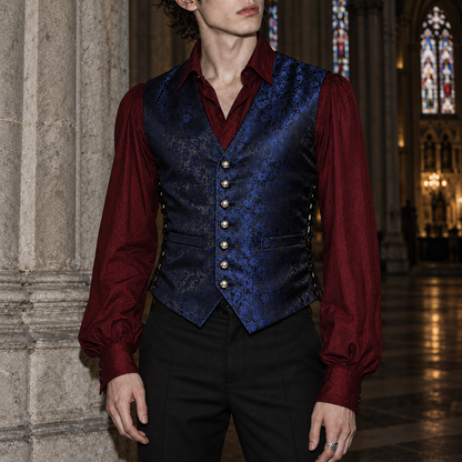men's gothic waistcoat, Victorian waistcoat men, gothic brocade vest, jacquard waistcoat men, vampire waistcoat, burgundy gothic vest, black red brocade waistcoat, Victorian men's clothing, gothic aristocrat fashion, steampunk waistcoat, men's gothic formalwear, Regency inspired vest, vampire wedding outfit, gothic groom attire, lace up waistcoat, adjustable Victorian vest, floral jacquard clothing, dark romantic menswear, gothic masquerade clothing, Victorian gentleman vest, men's alternative formalwear