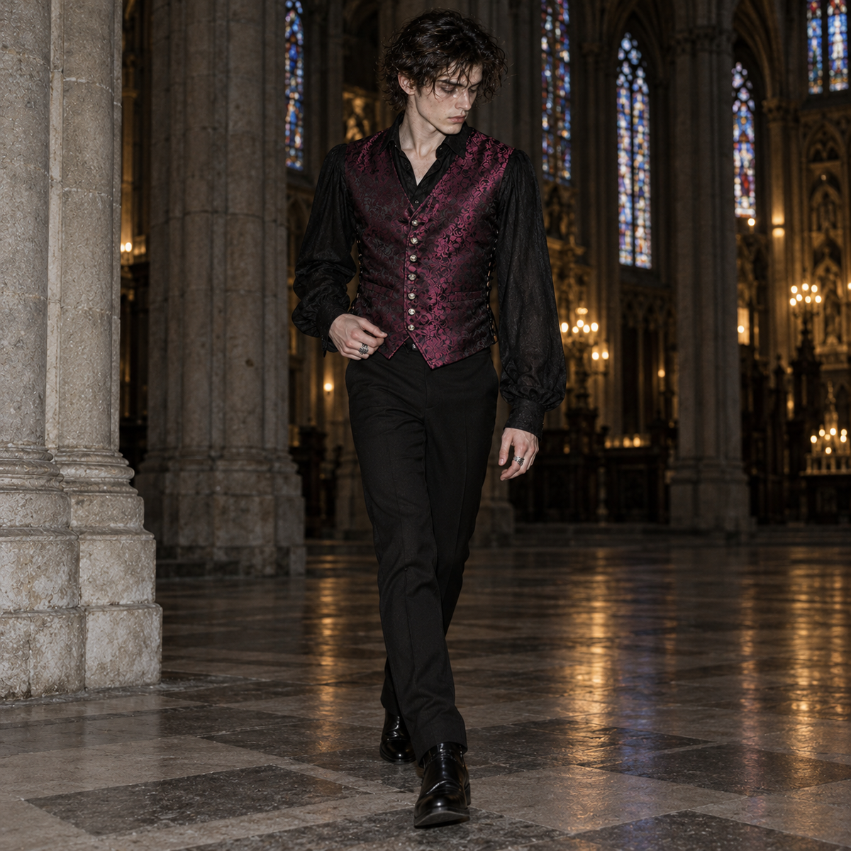 men's gothic waistcoat, Victorian waistcoat men, gothic brocade vest, jacquard waistcoat men, vampire waistcoat, burgundy gothic vest, black red brocade waistcoat, Victorian men's clothing, gothic aristocrat fashion, steampunk waistcoat, men's gothic formalwear, Regency inspired vest, vampire wedding outfit, gothic groom attire, lace up waistcoat, adjustable Victorian vest, floral jacquard clothing, dark romantic menswear, gothic masquerade clothing, Victorian gentleman vest, men's alternative formalwear