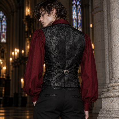 men's gothic waistcoat, Victorian waistcoat men, gothic brocade vest, jacquard waistcoat men, vampire waistcoat, burgundy gothic vest, black red brocade waistcoat, Victorian men's clothing, gothic aristocrat fashion, steampunk waistcoat, men's gothic formalwear, Regency inspired vest, vampire wedding outfit, gothic groom attire, lace up waistcoat, adjustable Victorian vest, floral jacquard clothing, dark romantic menswear, gothic masquerade clothing, Victorian gentleman vest, men's alternative formalwear