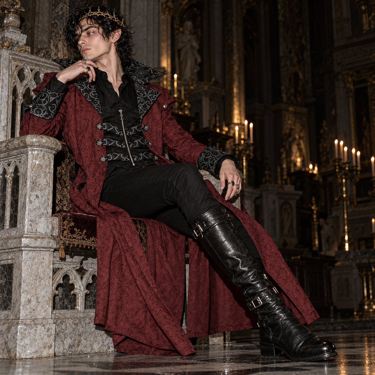 men’s vampire lord coat, Victorian Gothic overcoat men, burgundy damask long coat, black Gothic aristocrat jacket, vampire costume coat male, steampunk Victorian outerwear, Gothic masquerade coat men, dark fantasy long coat, Victorian villain costume men, jacquard vampire jacket, Gothic wedding coat men, Dracula style coat men, aristocratic cosplay jacket, medieval fantasy menswear, dramatic long coat men